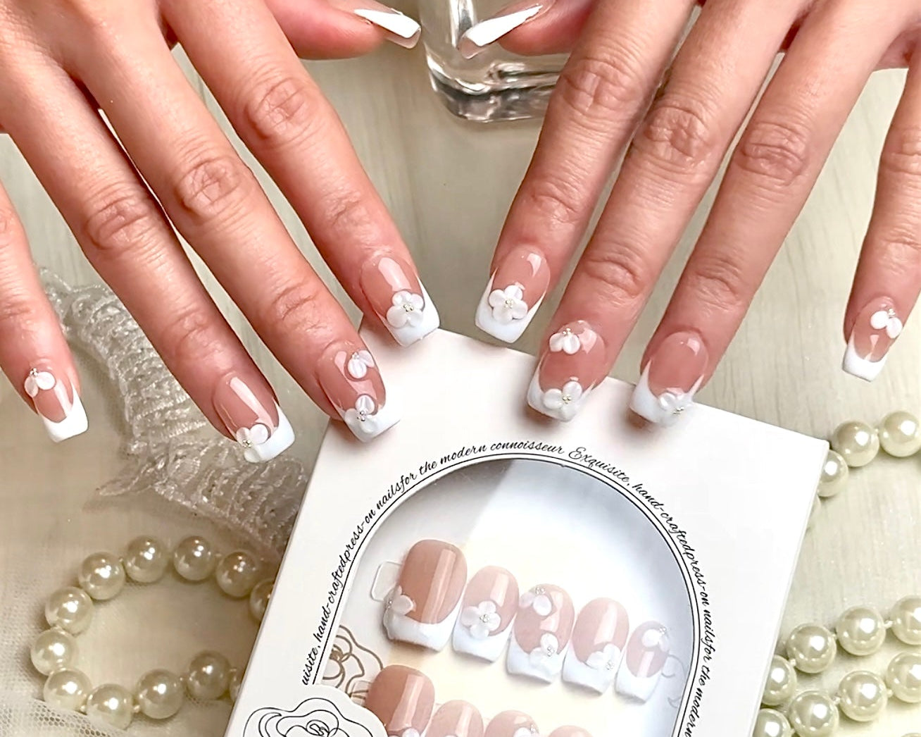 Blossom French handmade short square press-on nails by Bloom Nails, our bestselling set