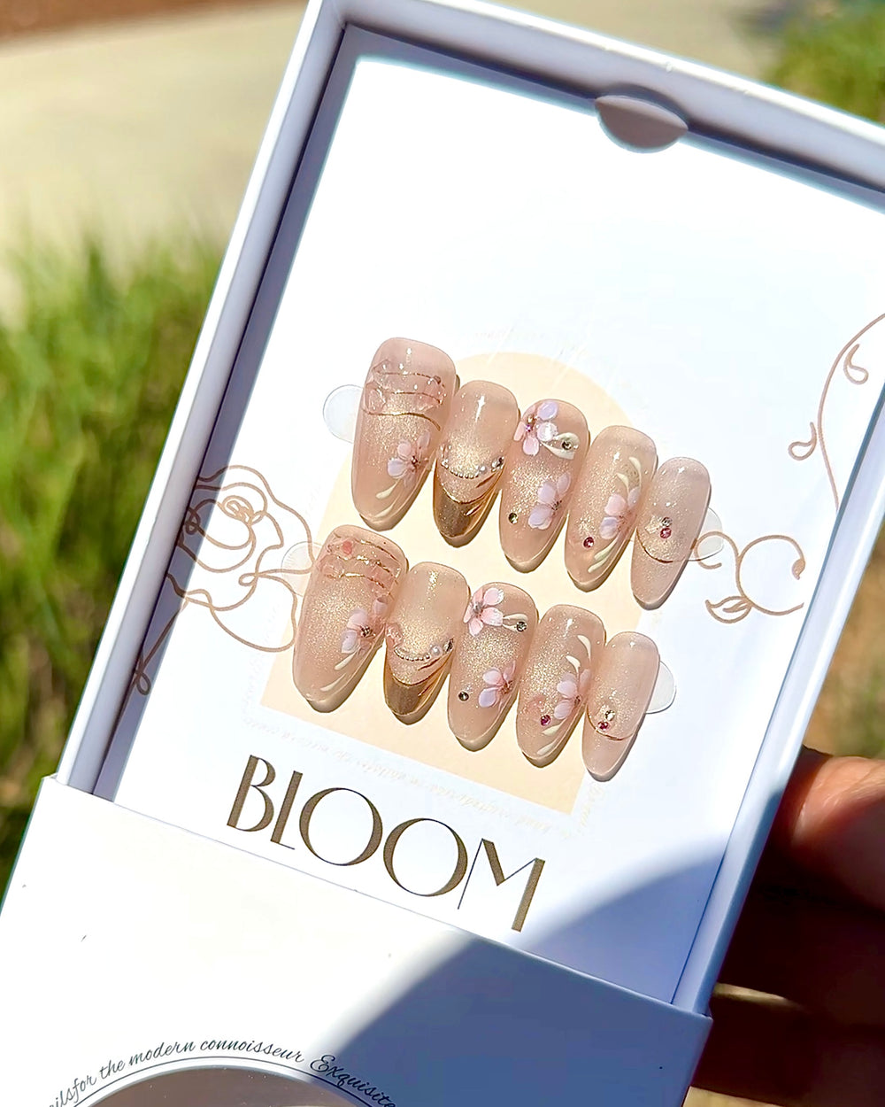 Springtime Soirée handmade medium oval press-on nails by Bloom Nails