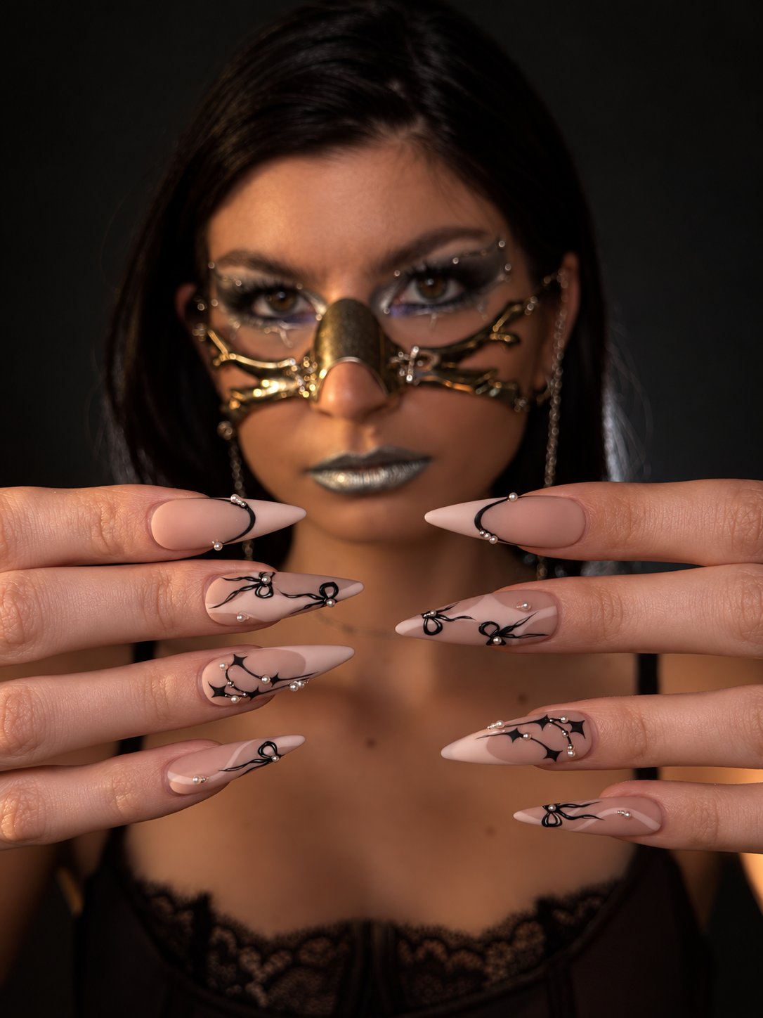 Almost Innocent handmade long stiletto press-on nails by Bloom Nails, photo 3