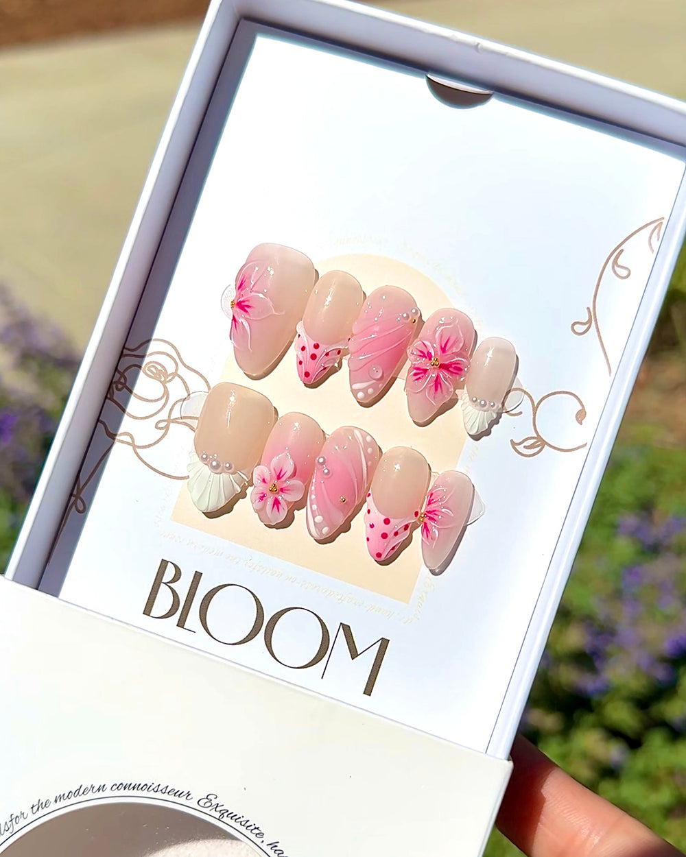 Dot Dot Darling handmade medium almond press-on nails by Bloom Nails