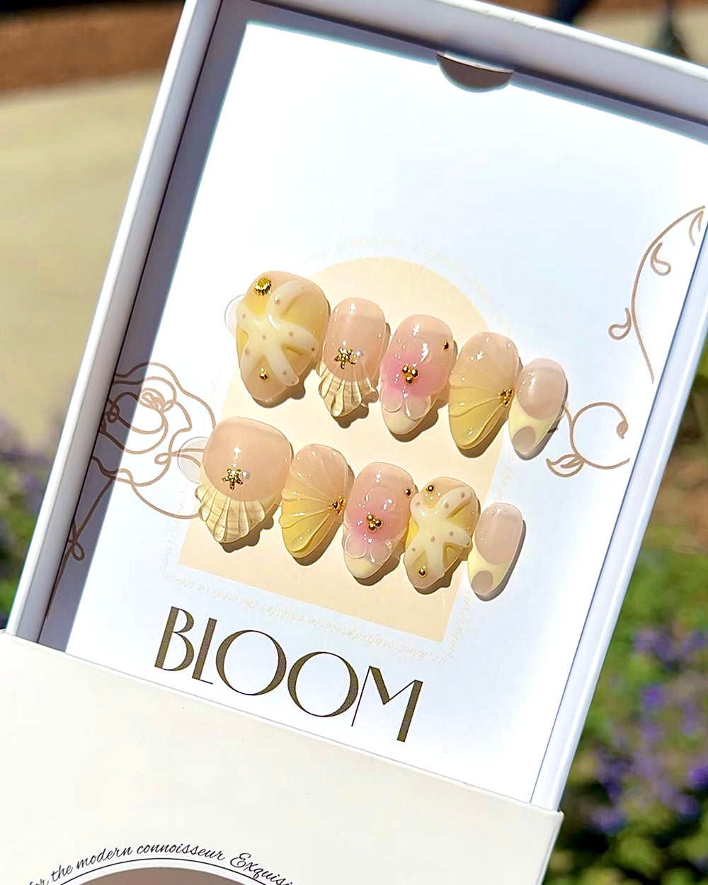 Starlit Oasis handmade short almond press-on nails by Bloom Nails