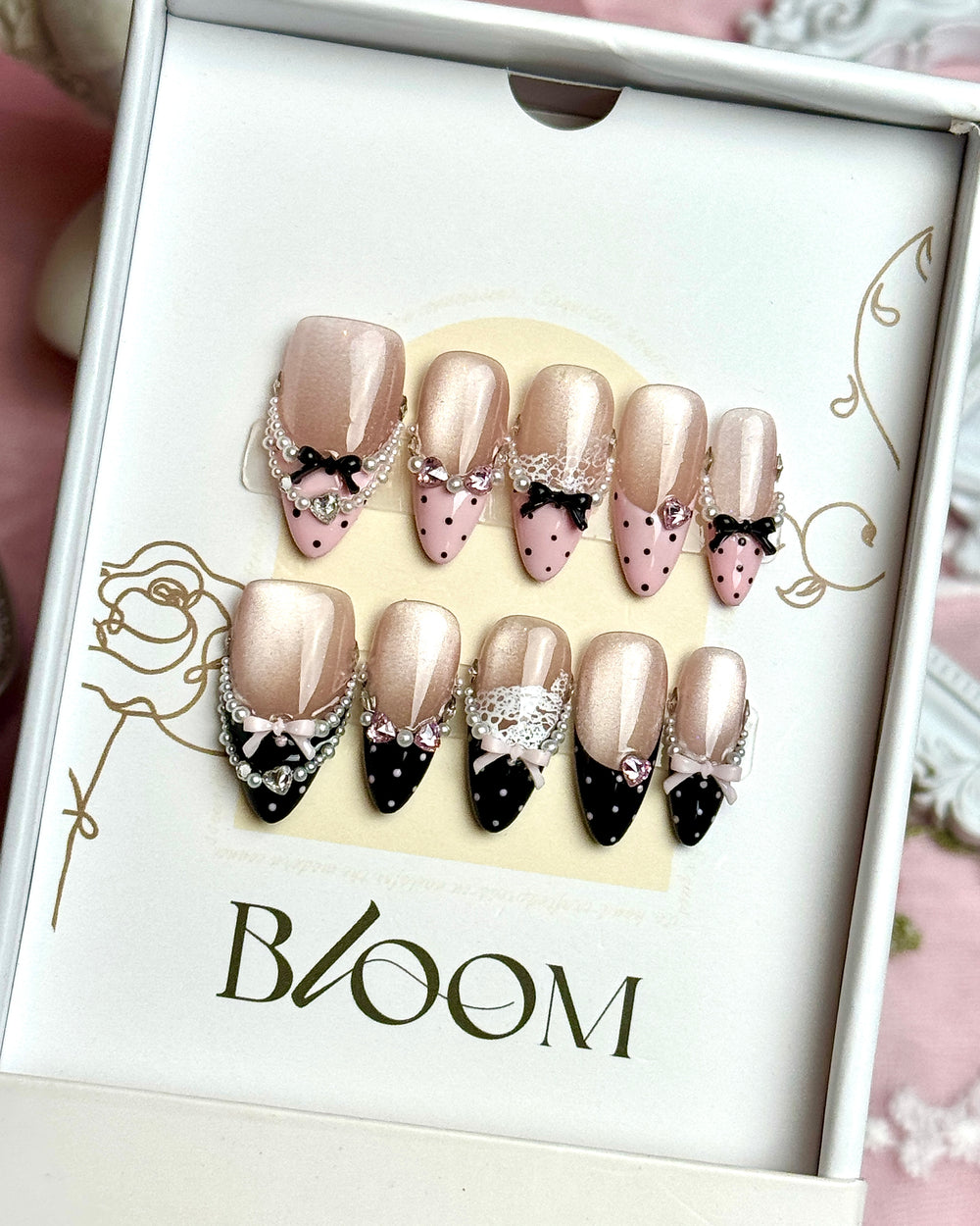 Velvet Tease handmade medium stiletto press-on nails by Bloom Nails