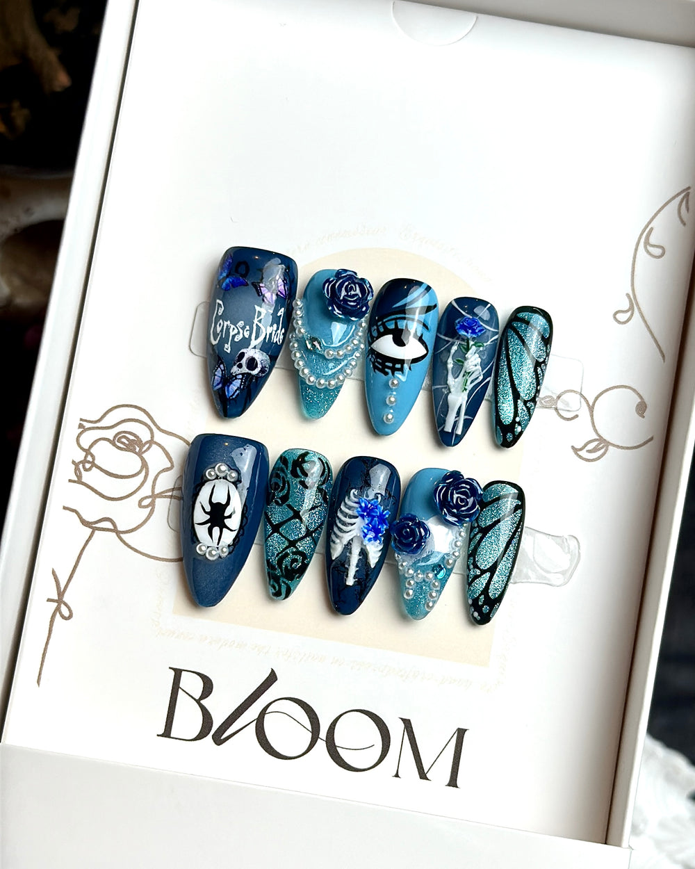 Until Death & Beyond handmade medium stiletto press-on nails by Bloom Nails