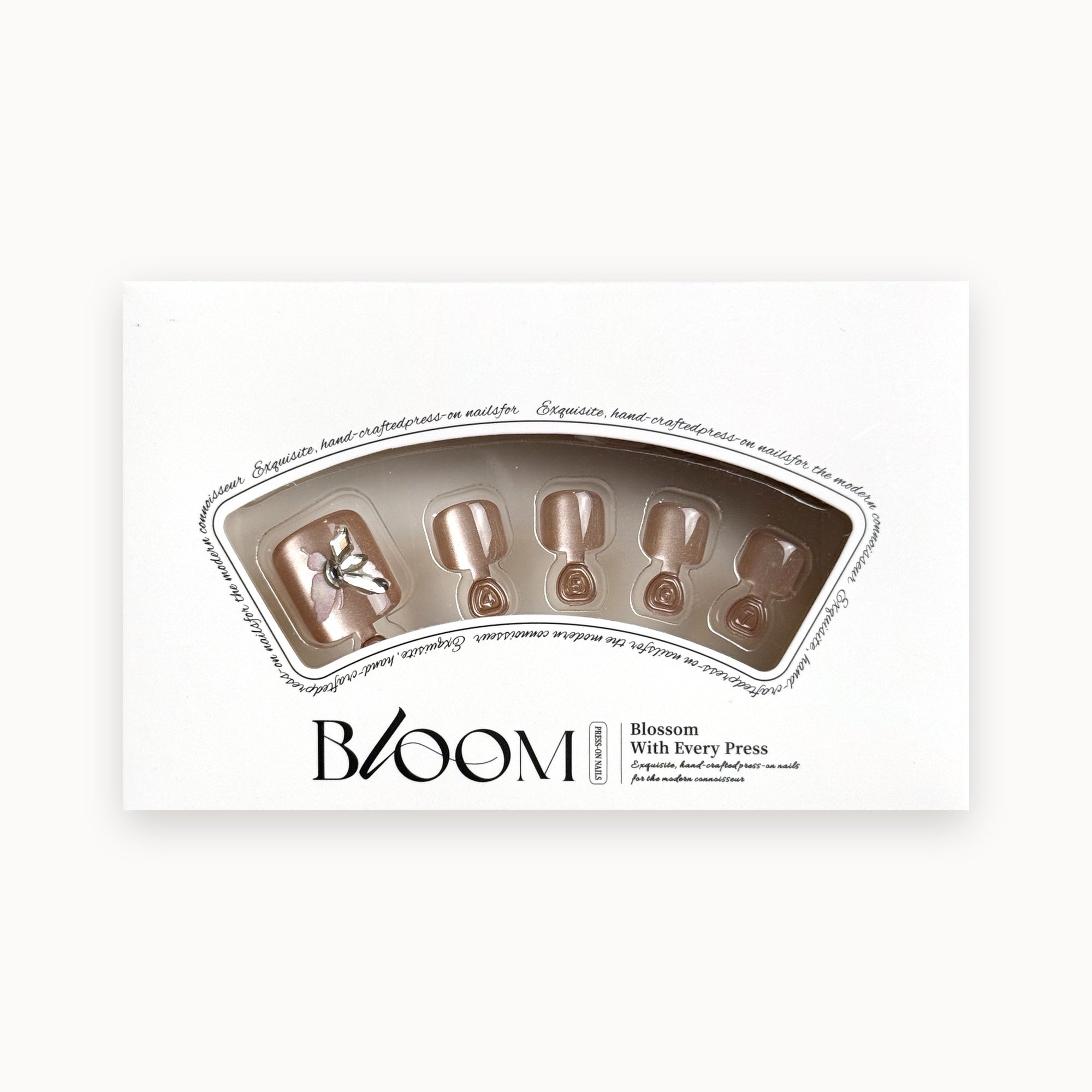 Bloom Gilded Wings press-on toenails (champagne shimmer with butterfly charm) in the Bloom box