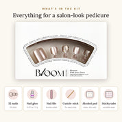 Bloom Champagne Wishes press-on toenails (pearly champagne with glitter accents) kit: 32 nails in 16 sizes, nail glue, sticky tabs, nail file, cuticle stick, alcohol pad