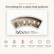 Bloom Ivory Heirloom press-on toenails (ivory with pearl and crystal cluster) kit: 32 nails in 16 sizes, nail glue, sticky tabs, nail file, cuticle stick, alcohol pad