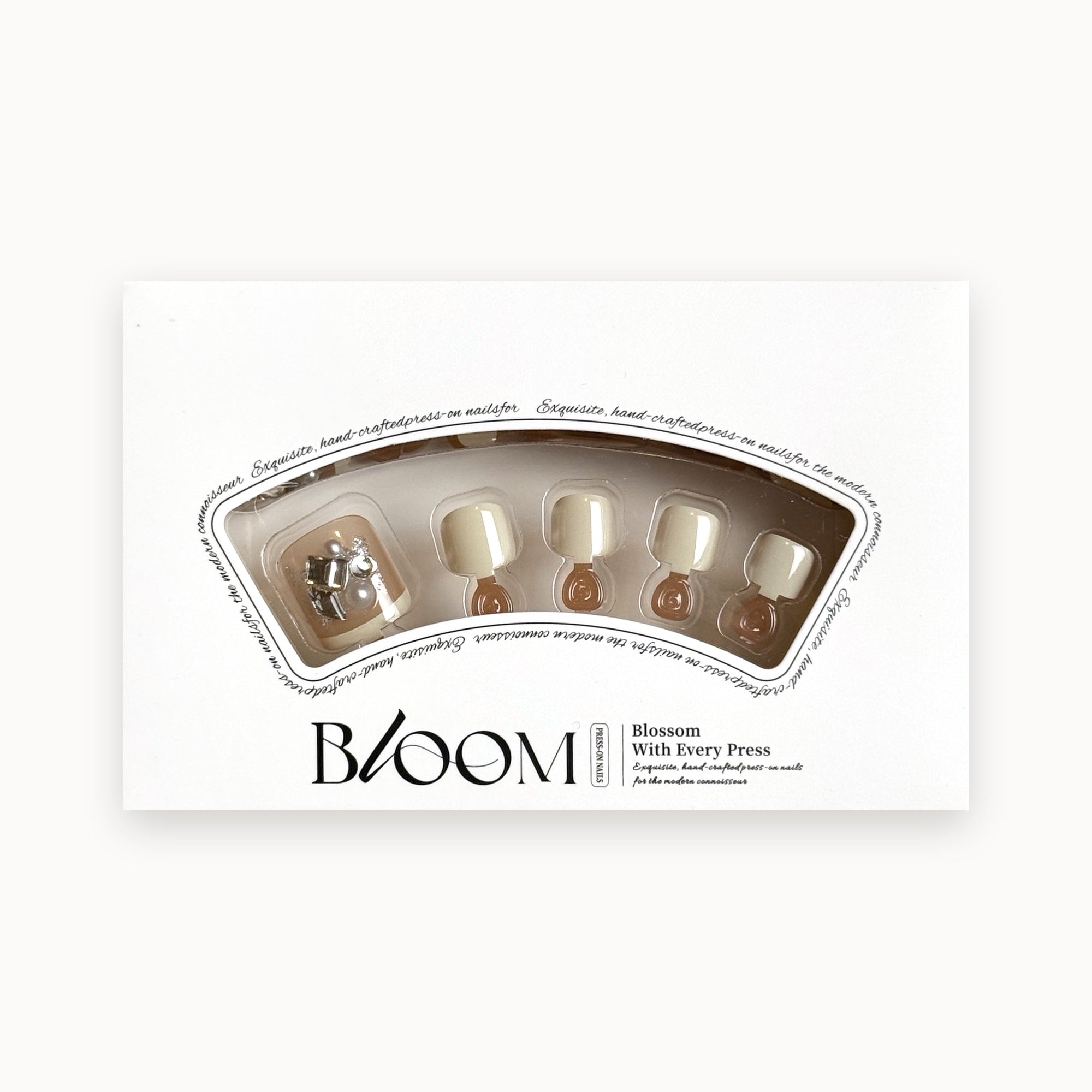 Bloom Ivory Heirloom press-on toenails (ivory with pearl and crystal cluster) in the Bloom box