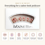Bloom Love Letter press-on toenails (red hearts on a nude shimmer) kit: 32 nails in 16 sizes, nail glue, sticky tabs, nail file, cuticle stick, alcohol pad