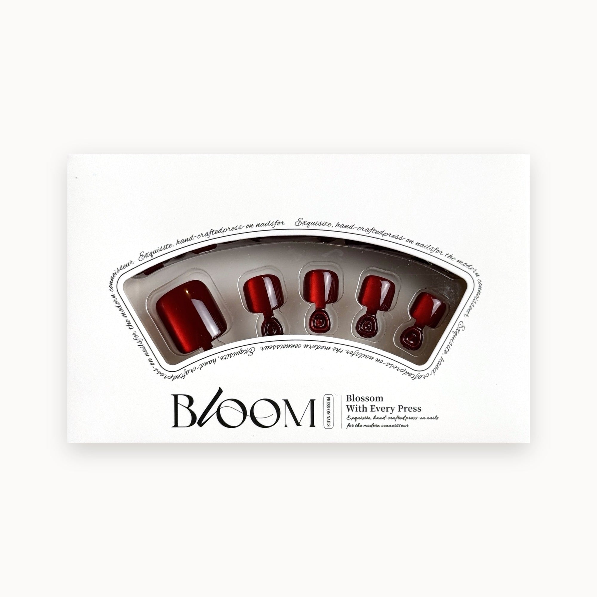 Bloom Midnight Merlot press-on toenails (burgundy wine-red cat-eye) in the Bloom box