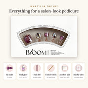 Bloom Plum Royale press-on toenails (plum cat-eye with crystals) kit: 32 nails in 16 sizes, nail glue, sticky tabs, nail file, cuticle stick, alcohol pad