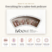 Bloom Rosé Bijou press-on toenails (rosy mauve shimmer with crystals) kit: 32 nails in 16 sizes, nail glue, sticky tabs, nail file, cuticle stick, alcohol pad
